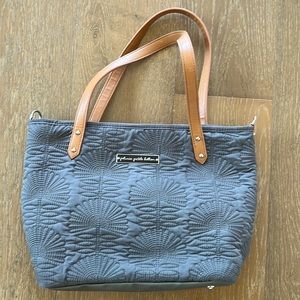 Petunia Pickle Bottom tote bag. Gray with brown handles